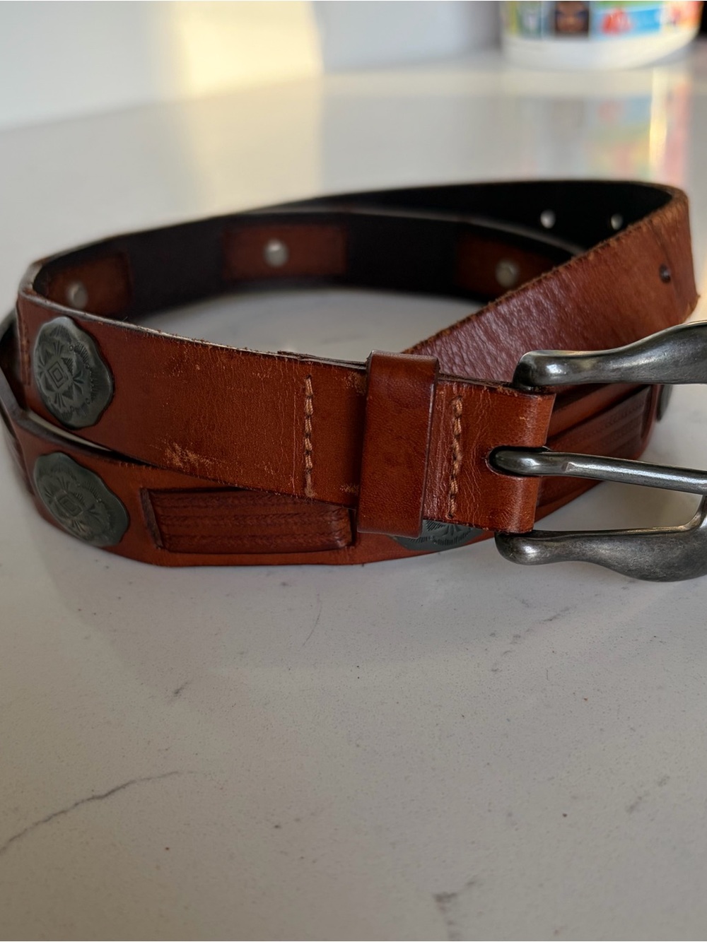 Vintage Cole Haan Brown Genuine Leather Belt Men's Sz 34 Brass Buckle Made Italy - Picture 2 of 6